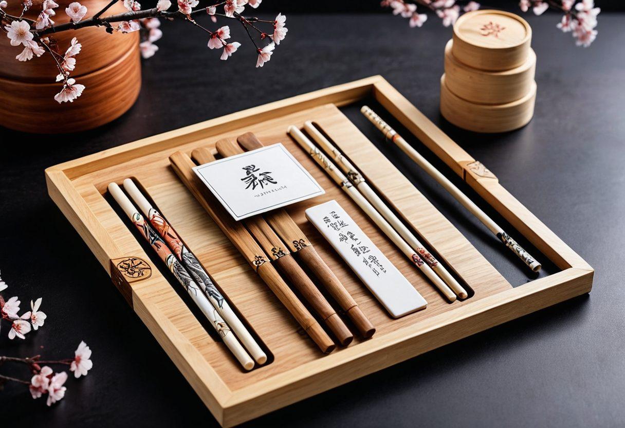 An inviting online shopping interface displaying a rich collection of chopsticks, with sections for traditional wooden designs and sleek modern metallic ones. Background includes subtle elements of East Asian culture like cherry blossom trees and calligraphy scrolls. Showcase a shopping cart with chopsticks peeking out. vibrant colors. super-realistic.